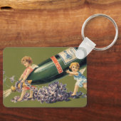 Oude engelen met champagne; Gelukkig nieuwjaar Sleutelhanger (Voorkant)