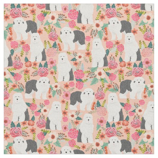oude engelse herdershond  floralen perziken stof (Close Up)