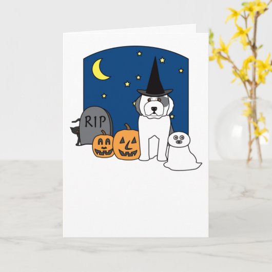 Oude Engelse Herdershond Halloween Kaart (Gele Bloem)