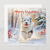 Oude Engelse herdershond in sneeuw Vrolijk kerstfe Feestdagenkaart (Voorkant / Achterkant)