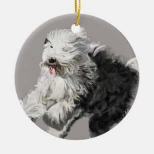 Oude Engelse Herdershond Keramisch Ornament