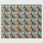 Oude Engelse Herdershond Kerstmis Vintage Strand Cadeaupapier (Vlak)