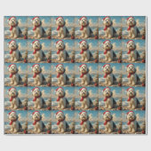 Oude Engelse Herdershond Kerstmis Vintage Strand Cadeaupapier (Vlak)