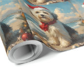 Oude Engelse Herdershond Kerstmis Vintage Strand Cadeaupapier (Rol Hoek)