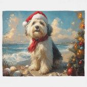 Oude Engelse Herdershond Kerstmis Vintage Strand Fleece Deken (Voorkant (Horizontaal))
