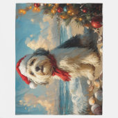 Oude Engelse Herdershond Kerstmis Vintage Strand Fleece Deken (Voorkant)