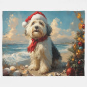 Oude Engelse Herdershond Kerstmis Vintage Strand Fleece Deken (Voorkant (Horizontaal))
