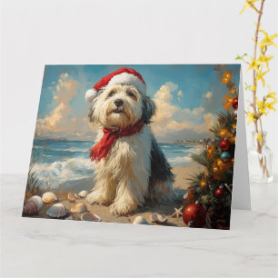 Oude Engelse Herdershond Kerstmis Vintage Strand Kaart