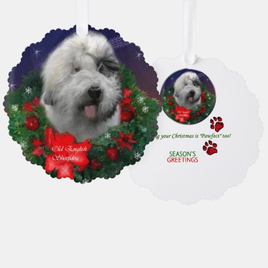 Oude Engelse kerstcadeautjes van Sheepdog Ornament Kaart (Voorkant / Achterkant)