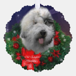 Oude Engelse kerstcadeautjes van Sheepdog Ornament Kaart