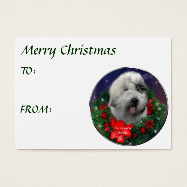 Oude Engelse kerstcadeautjes van Sheepdog Visitekaartjes (Voorkant)