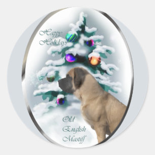Oude Engelse kerstcadeautjes voor Mastiff Ronde Sticker
