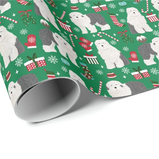 Oude Engelse kerstfeestdag in Sheepdog Cadeaupapier (Rol Hoek)