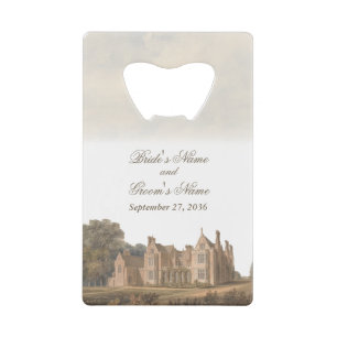 Oude Engelse landhuis Chateau Villa bruiloft favor Creditkaart Flessenopener