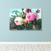 Oude Engelse Rozen Bloemendruk Shabby Chic oud Canvas Afdruk (Insitu (Houten vloer))