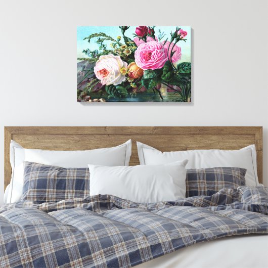 Oude Engelse Rozen Bloemendruk Shabby Chic oud Canvas Afdruk (Insitu (Slaapkamer))