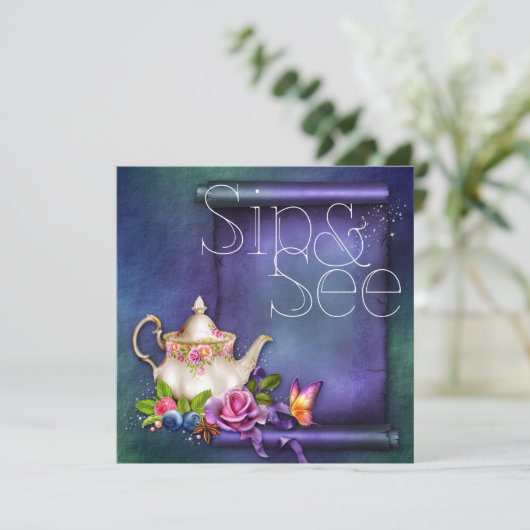 Oude Engelse Rozen Tea Time Sip en zie Baby shower Kaart (Staand voorkant)