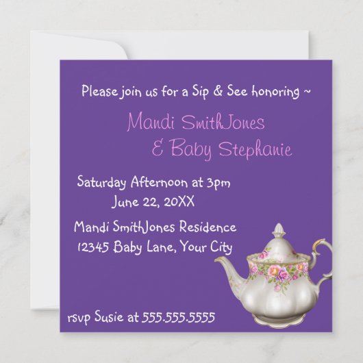 Oude Engelse Rozen Tea Time Sip en zie Baby shower Kaart (Achterkant)