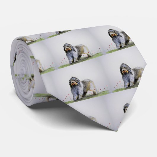 Oude Engelse schapenhondje en papaver Stropdas (Opgerold)