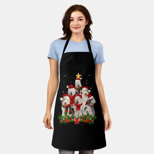 Oude Engelse Sheepdog Dog kersthond - lichtboom Schort (Gedragen)