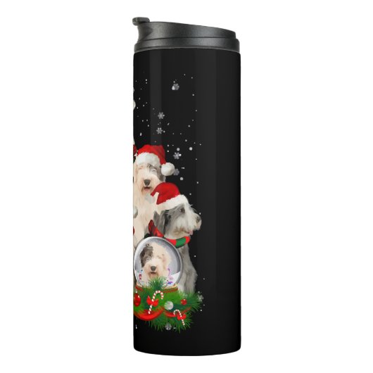 Oude Engelse Sheepdog Dog kersthond - lichtboom Thermosbeker (Geroteerd rechts)