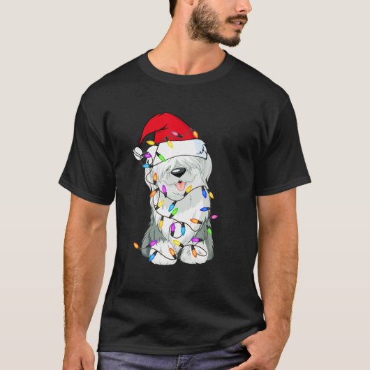Oude Engelse Sheepdog Dog Light Decor Kerstmis Dog T-shirt (Voorkant)