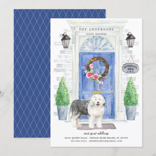 Oude Engelse Sheepdog door Moving Announement Kaart