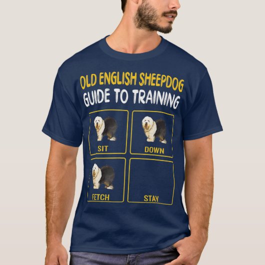 Oude Engelse Sheepdog Guide voor training van hond T-shirt (Voorkant)