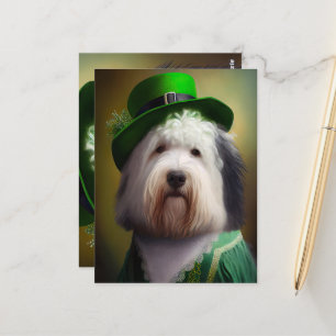 Oude Engelse Sheepdog in St. Patrick's Day Dress Briefkaart