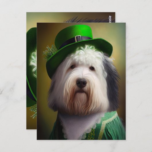 Oude Engelse Sheepdog in St. Patrick's Day Dress Briefkaart (Voorkant / Achterkant)
