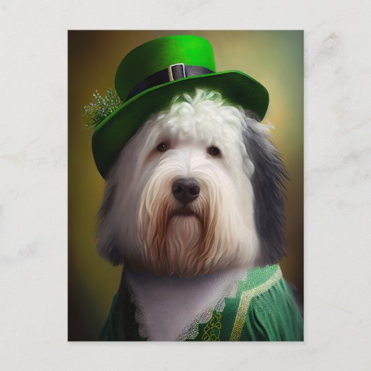 Oude Engelse Sheepdog in St. Patrick's Day Dress Briefkaart (Voorkant)