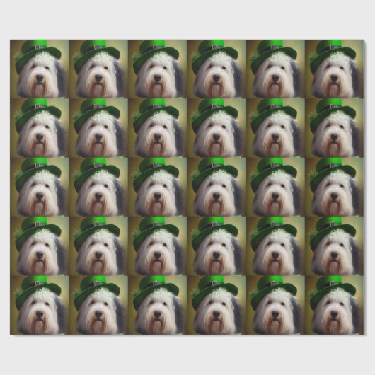 Oude Engelse Sheepdog in St. Patrick's Day Dress Cadeaupapier (Vlak)