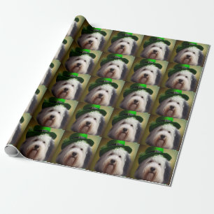 Oude Engelse Sheepdog in St. Patrick's Day Dress Cadeaupapier
