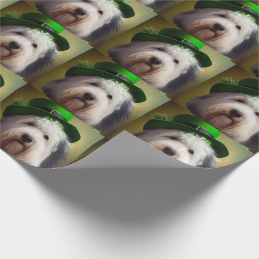 Oude Engelse Sheepdog in St. Patrick's Day Dress Cadeaupapier (Hoek)