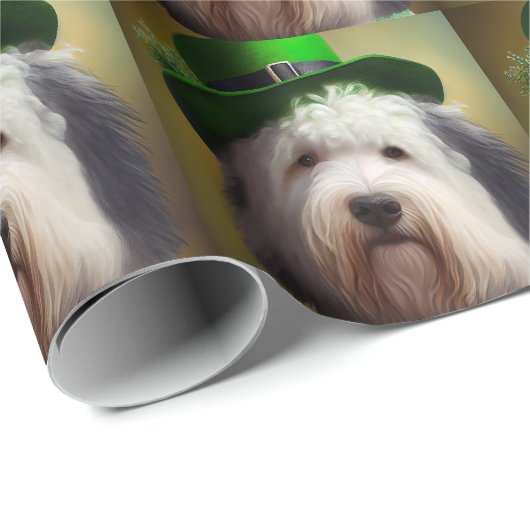 Oude Engelse Sheepdog in St. Patrick's Day Dress Cadeaupapier (Rol Hoek)
