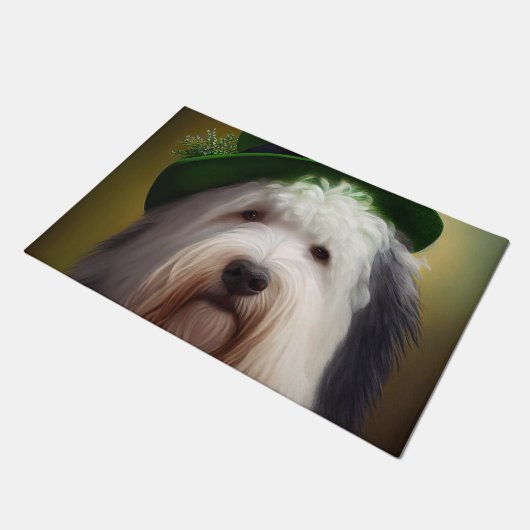 Oude Engelse Sheepdog in St. Patrick's Day Dress Deurmat (Schuin)