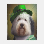 Oude Engelse Sheepdog in St. Patrick's Day Dress Fleece Deken (Voorkant)