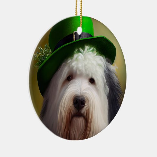 Oude Engelse Sheepdog in St. Patrick's Day Dress Keramisch Ornament (Rechts)