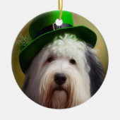 Oude Engelse Sheepdog in St. Patrick's Day Dress Keramisch Ornament (Voorkant)