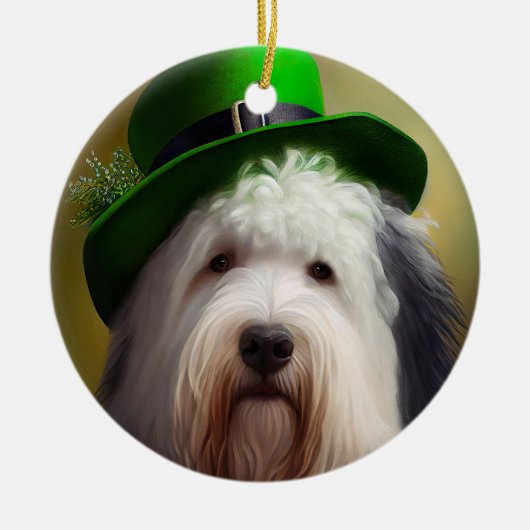 Oude Engelse Sheepdog in St. Patrick's Day Dress Keramisch Ornament (Voorkant)