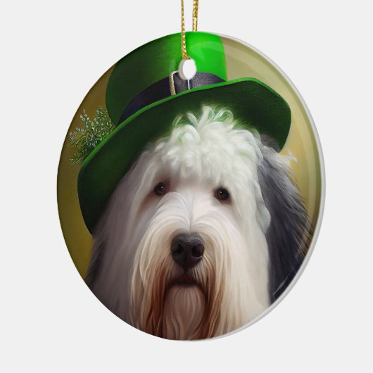 Oude Engelse Sheepdog in St. Patrick's Day Dress Keramisch Ornament (Links)