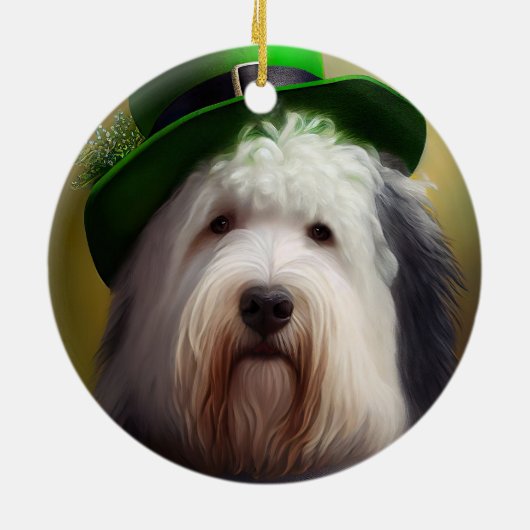 Oude Engelse Sheepdog in St. Patrick's Day Dress Keramisch Ornament (Achterkant)