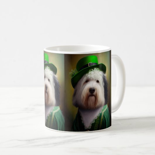 Oude Engelse Sheepdog in St. Patrick's Day Dress Koffiemok (Voorkant rechts)