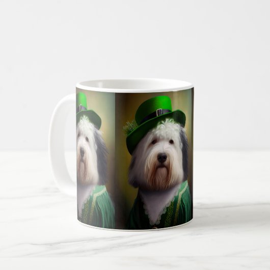 Oude Engelse Sheepdog in St. Patrick's Day Dress Koffiemok (Voorkant links)