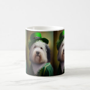 Oude Engelse Sheepdog in St. Patrick's Day Dress Koffiemok