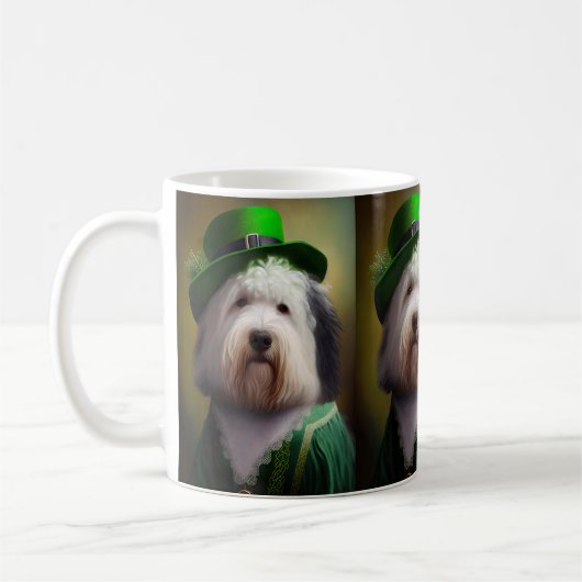 Oude Engelse Sheepdog in St. Patrick's Day Dress Koffiemok (Links)