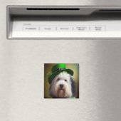Oude Engelse Sheepdog in St. Patrick's Day Dress Magneet (Insitu (Vaatwasser))