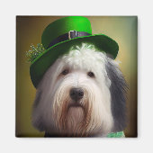 Oude Engelse Sheepdog in St. Patrick's Day Dress Magneet (Voorkant)