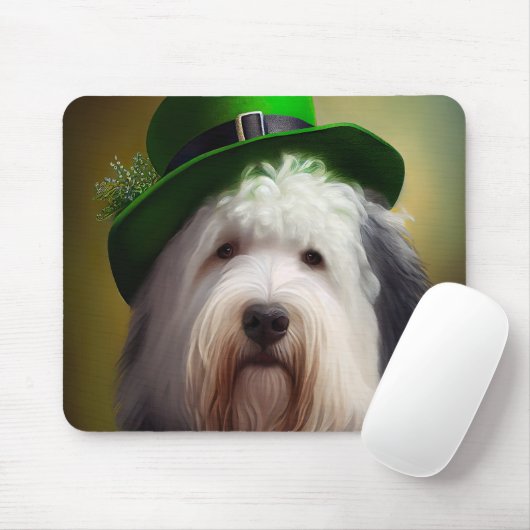 Oude Engelse Sheepdog in St. Patrick's Day Dress Muismat (Met muis)