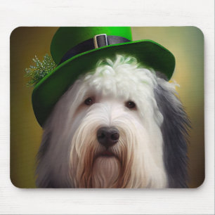 Oude Engelse Sheepdog in St. Patrick's Day Dress Muismat